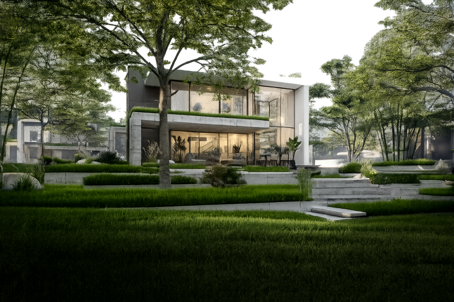 Modern residence set within landscaped green grounds